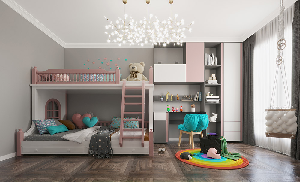 简美风格室内装修效果图-九溪墅四居140平米-儿童房 简美风格室内装修效果图-九溪墅四居140平米-儿童房