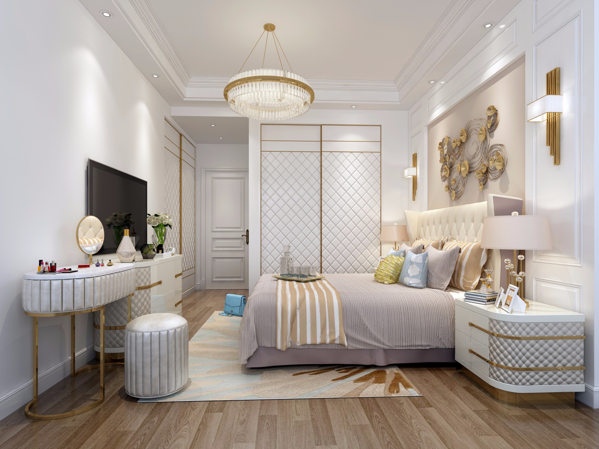 现代前卫风格室内装修效果图-绿地缇香公馆三居121平米-卧室 现代前卫风格室内装修效果图-绿地缇香公馆三居121平米-卧室