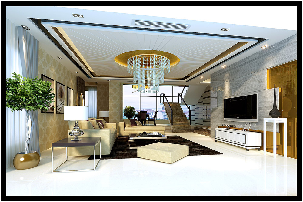 轻奢风格别墅装修效果图-东逸湾别墅290平米-客厅电视背景墙 轻奢风格别墅装修效果图-东逸湾别墅290平米-客厅电视背景墙