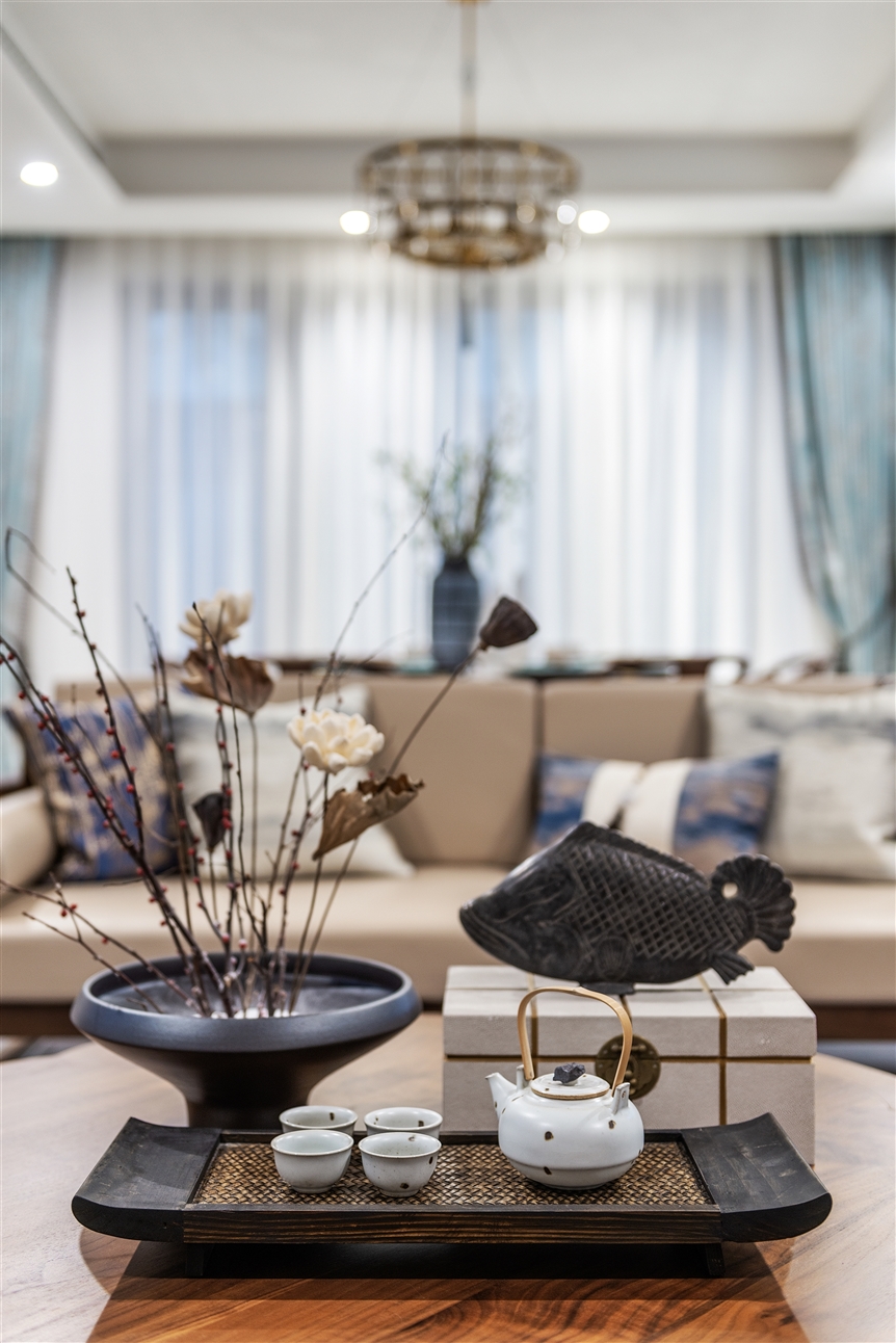 新中式风格室内家装案例效果图-客厅茶几 新中式风格室内家装案例效果图-客厅茶几