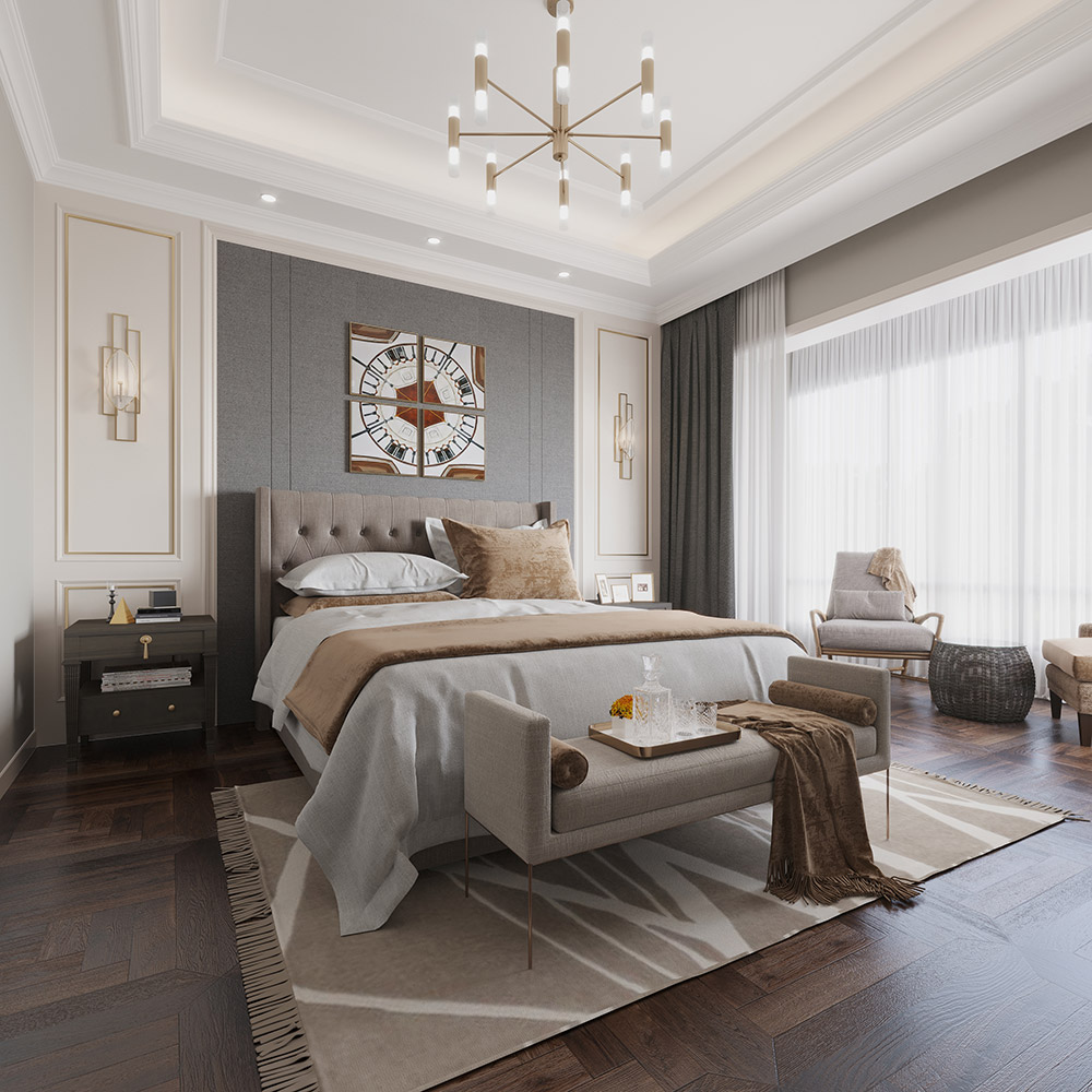 简美风格室内装修效果图-九溪墅四居140平米-卧室 简美风格室内装修效果图-九溪墅四居140平米-卧室